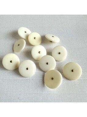 10 Vintage Cream Early Plastic Disc Buttons Brass Wire Shank Sewing Lot